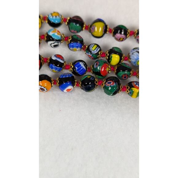 Vtge Venetian Millefiori glass beads 32" Murano original stringing Venice 60's - Picture 9 of 14